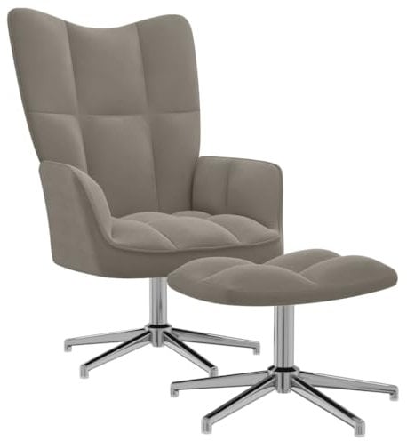 vidaXL Relaxsessel mit Hocker Drehbar Fernsehsessel Polstersessel Polsterstuhl Relaxstuhl Sessel Ohrensessel Armsessel Wohnzimmer Hellgrau Samt