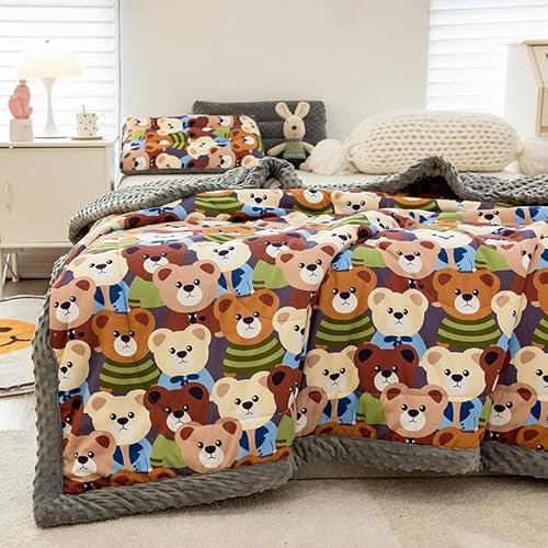 Kinder Kuscheldecke 150x200 Bio Baumwolle Polar Fleece Decke Exquisit Süßer Bär Muster Wohndecke Sofadecke Bettüberwurf Flauschige Weiche Warme Sofaüberwurf leichte gemütliche Plüsch Bettdecke