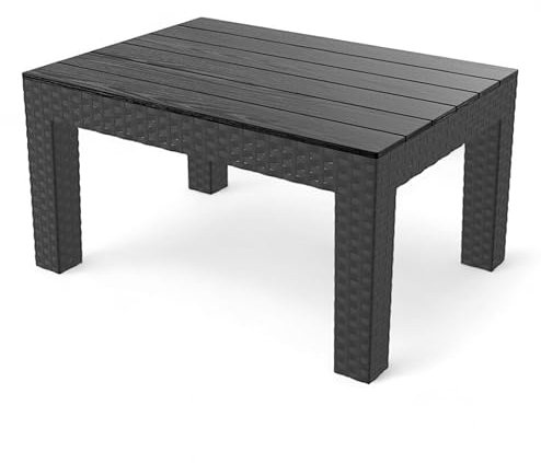 URBN GARDEN Black Rattan Coffee Table Stylish Outdoor Bistro Patio Furniture with Wood-Look Top, Perfect for Garden, Balcony, or End Patio Setting