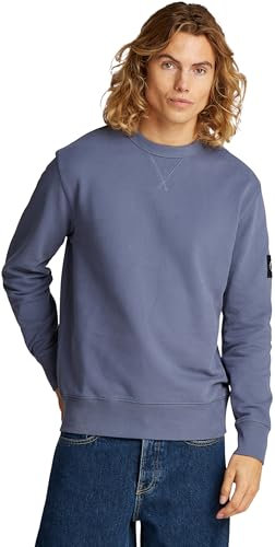 Calvin Klein Men’s Crew Neck Badge Cotton Sweatshirt, Blue (Grisaille), S