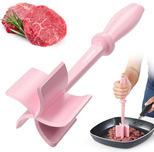 CLUEAPOP Upgrade Meat Chopper, Heat Resistant Nylon Masher for Hamburger Meat, Ground Beef, Non-Stick Mix Chopper, Pink