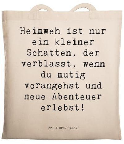 Mr. & Mrs. Panda Tragetasche Spruch Heimweh überwinden Abenteuer erleben - Geschenk, Welt erkunden, Beutel, Geschenkideen, Ermutigung, liebevoll,