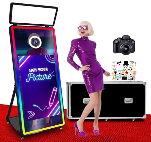 Specchio Magico Portatile da 65 con Fotocamera DSLR, Cabina Fotografica con Touch Screen da 43'', Luce RGB per Feste (Black,with Camera)