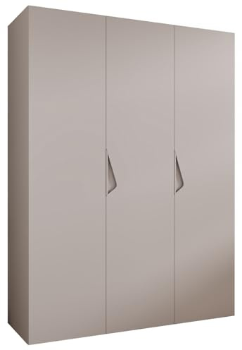 MEBLE KRYSPOL - Kleiderschrank - Garderobenschrank - 150 cm x 202 x 52 cm - Schrank mit Kleiderstange, 3 Türen - für Schlafzimmer, Flur - SANDI, Kaschmir, Griff Kaschmir