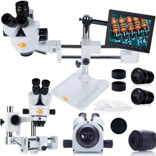 Stereoskopisches Mikroskop Jupiter Pro MSJP-T-SDMS1 Set – Trinokularkopf, Simul-Fokal Kameraanschluss, 8 Display Halterung, Okulare WF10x/20mm, Verstellbare Arbeitsabstand