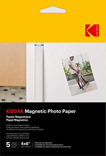 KODAK Magnetic Photo Paper - Magnetisches Fotopapier, Pack mit 5 Blättern, Format 10x15 cm, Kompatibel mit Tintenstrahldruckern