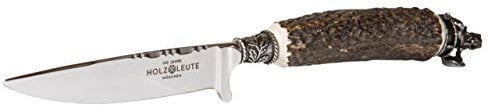 Trachtenmesser, Jagdnicker, Hirschfänger für die Lederhose aus Hirschhorn mit bayrischem Löwen versilbert