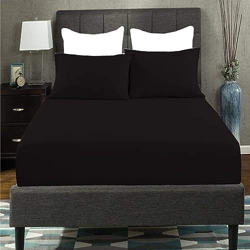 British Home Bedding Percale Extra Deep 16inch/40CM Fitted Sheet - Easycare Non iron and Anti Wrinkle Easy Iron Deep Fitted Sheet (Black, King)
