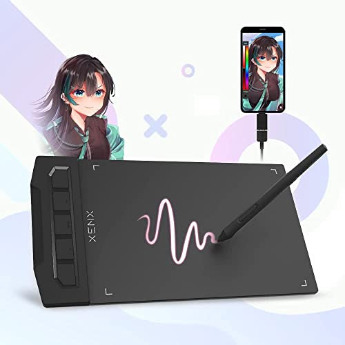 XENX X1-640 Tablette graphique ultra fine 6 x 4 pouces avec 8192 niveaux de pression Stylo sans batterie pour art numérique, design, cours en ligne, OSU Gaming, compatible avec Windows, Mac et Android