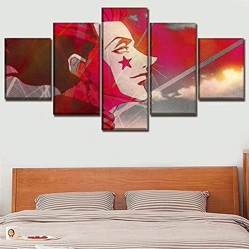 MPPSU Hunter Hisoka Anime Wanddekoration Wohnzimmer Leinwandbild Jugendzimmer Poster Set Modern 5 Teiliges Wandbild Bedroom Decor XXL Bilder Mit Rahmen 150 * 80cm