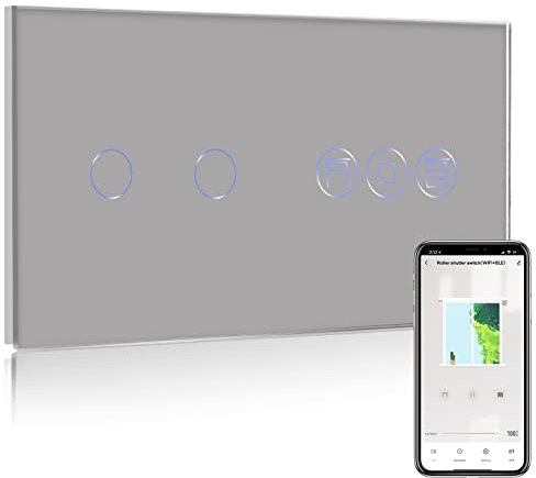 BSEED Intelligent Interrupteur avec Alexa Interrupteur Volet Roulant Connecté,2 Gang 1 Voie Interrupteur Connecté WiFi Gris,Compatible avec Alexa et Google Home,Contrôle Vocal et Fonction de Temps