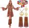 Spooktacular Creations Set Costume Hippie da Donna Set Fascia per Capelli Orecchini Abito Gilet Calzini Copristivali Abbigliamento Hippie Anni '70 per Halloween Dress Up Party Cosplay -M