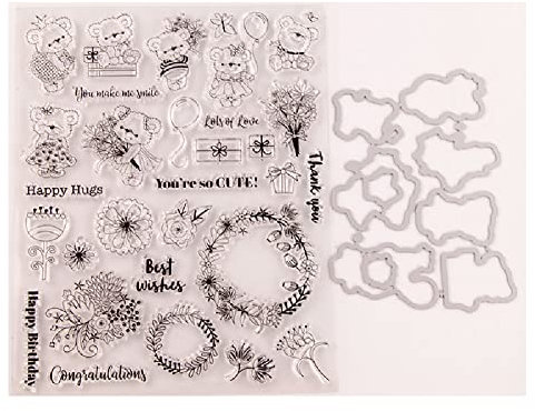 ISAKEN Silikon Stempel mit Metall Stanzschablone Die Stanzen Zum Basteln Von Karten, Blume Schablonen Scrapbooking Stanzmaschine Stanzschablone für DIY Scrapbooking Fotoalbum Dekor Karten