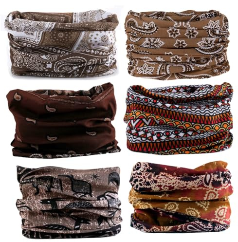 MOBEST Neck Gaiter Mask Face Scarf Bandana Tube Cover Headwear Balaclava Headband Headwrap for Men and Women (6Brown)