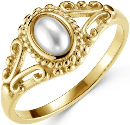 Dazz Ring Vintage Pearl mit Geschenktasche und Präsentationsrahmen Damenring Edelstahl 18 Karat vergoldet perfektes Schmuckgeschenk für jede Gelegenheit