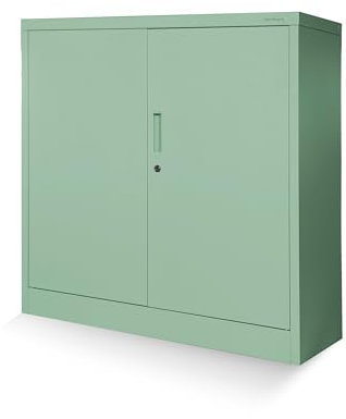 Jan Nowak Kleiner Aktenschrank C001B Büroschrank Metallschrank Aufbewahrungsschrank 2 Verstellbare Fachböden Pulverbeschichtet Abschließbar 92,5 cm x 90 cm x 40 cm (Pastellgrün)