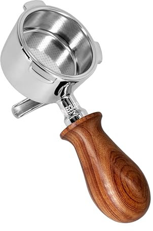 NEOUZA Portafilter expresso 51 mm compatible avec la machine à café DeLonghi Dedica EC685 Smeg, mini poignée en bois, panier non pressurisé, double bec verseur (poignée H1)