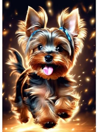 DAERLE 5D Diamond Painting Complet Chien adorable Diamant Kit, Chien heureux Diamant Adulte, DIY Diamant Strass Point de Croix Cristal Painting pour Murale Décoration 30x40cm