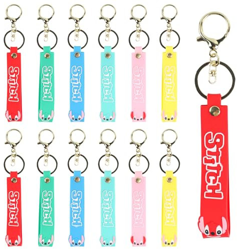 12 PCS St-itch Cartoon Porte-Clés avec Porte-Clés en Alliage, Porte-Clés Fashion Animation, Porte-Clés d'anniversaire pour Enfants, pour Tout Trousseau De Clés