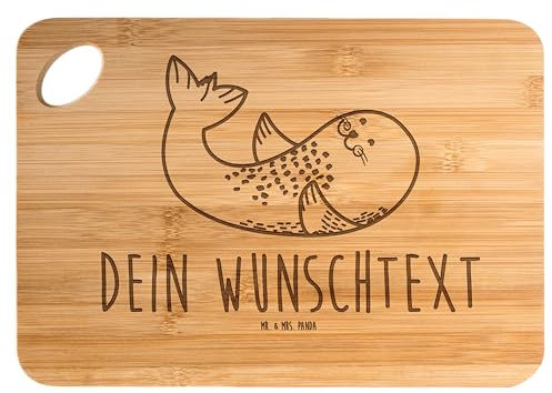 Mr. & Mrs. Panda Personalisiertes Schneidebrett Robbe Liegen - Personalisierte Geschenke, lustige Sprüche, Personalisiertes Küchenbrett, Tiermotive,