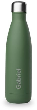 Qwetch - Bouteille Personnalisée Isotherme 500ml Granite - Gourde Nomade Inox Recyclé - 24h Froid et 12h Chaud - Etanche, Sans BPA & Réutilisable (Kaki)