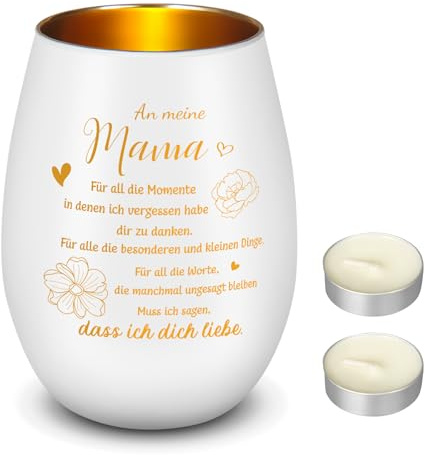 Nuenen Mama Geschenk Teelichtglas mit 2 Weißen Teelichtern Teelichthalter Kerzenglas mit Kerzen und Gravur Geburtstagsgeschenk Geschenk für Weihnachten für Beste Mama Muttertagsgeschenk(Mutter)