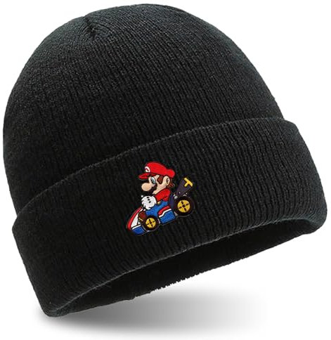 MAJEQZGY Mario Beanie Strohmütze Strickmütze Mario Winter Beanie Mützen Weiche Skimütze Wollmütze Geschenk für Kinder im Alter von Jugendliche (DE/NL/SE/PL, Alphanumerisch, M, 60, Schwarz)