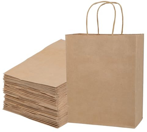 Lot de 50 sacs en papier marron avec anse - sacs cadeaux - kraft avec poignée de cordon - 21 x 11 x 27 cm - Sac Kraft pour Anniversaire Mariage Noël et Célébrations de Fête