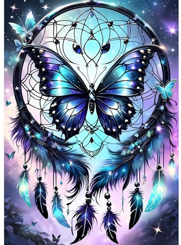 DPHERO 5D Papillon Diamond Painting Kits, DIY Attrape-rêves Art du Diamant Painting Kit Complet, Plume Broderie Kits de Peinture sur Diamant Point de Croix Painting pour Adultes Débutants 30x40cm