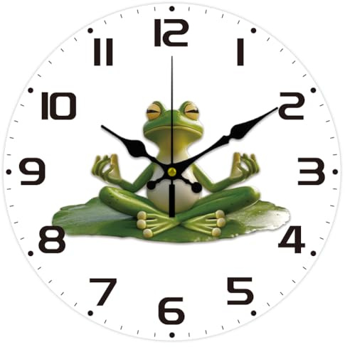 CHGCRAFT 12 Zoll Wanduhr Mit Frosch Yoga Muster Batteriebetrieben Geräuschlos Nicht Tickend Runde Dekorative Uhr Frosch
