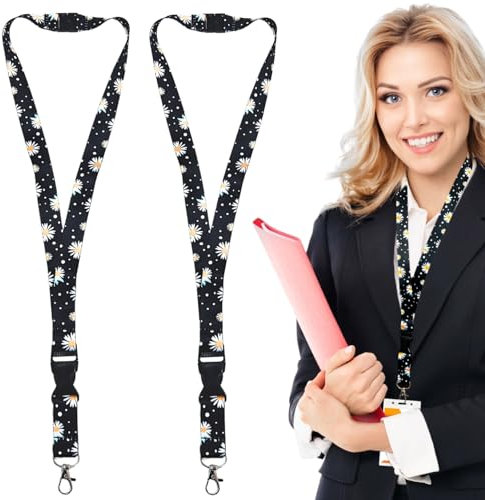 LUFFLOK Flor Lanyard, 2 Piezas Porta Tarjetas para Mujeres y Niñas, Tarjetero Colgante con Mosquetón de Carrete Retráctil Oficina Comercial Exposición Escuela (Flor)