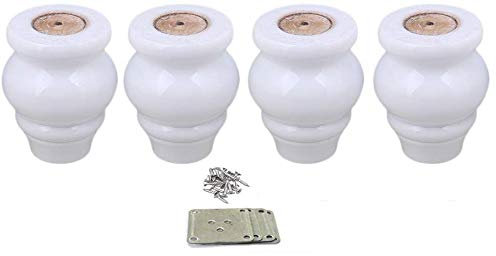 Mysummer Lot de 4 pieds de meubles en bois massif Blanc 9 cm