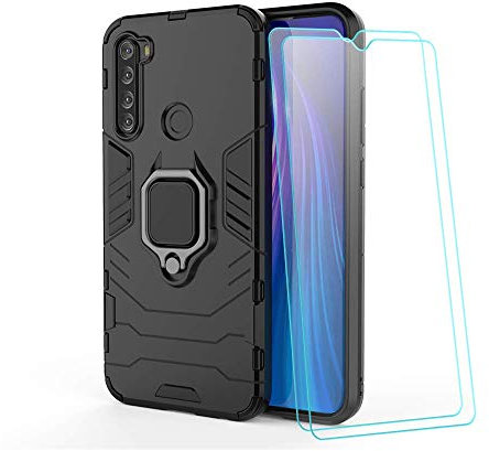 TANYO Funda + [2 Piezas] Protector de Pantalla para Xiaomi Redmi Note 8T, TPU/PC Híbrido Robusta Antigolpes Armor Protección Carcasa [360° Soporte] con 9H Dureza Vidrio Templado Protector, Negro
