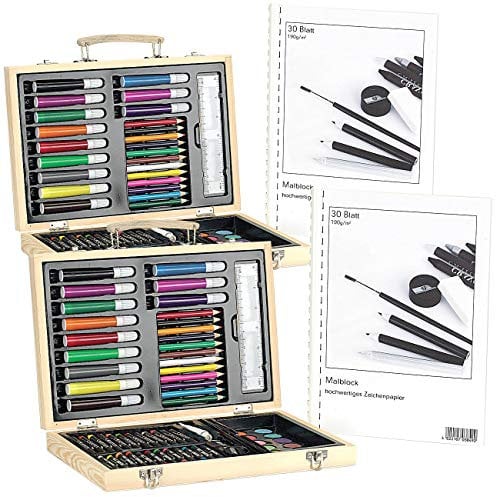 Playtastic Buntstifte: 2er-Set Malkästen 67-teilig und Malblock mit 30 Blatt, 80 g/m² (Malstifte, Malset, Geschenkideen)