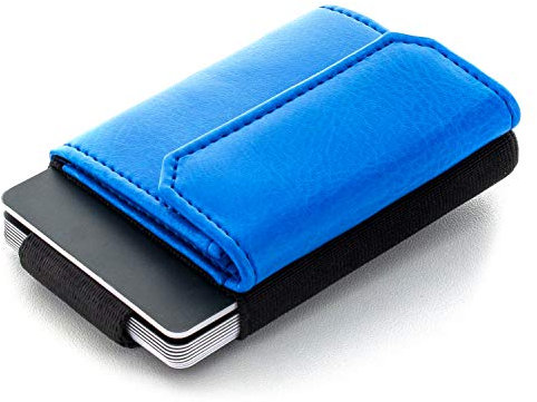 Jaimie Jacobs Minimalist Wallet Nano Boy Pocket Mini Geldbörse aus Textil mit Zugband schmaler Kartenhalter für Herren und Damen (Vegan Blau)