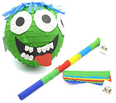 Nislai® Monster Pinata Set | Ideal für Monster Party und Grusel-Party | Geburtstag Geschenk | Großer Spaß zum Schlagen | Inkl. Augenmaske & Stab | Ca. 25x25x25 cm