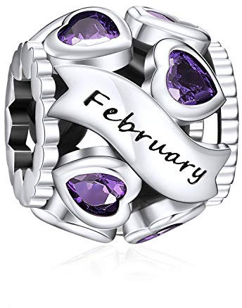 NINGAN Charms in argento 925 Febbraio pietra natale perline adatto per braccialetti da donna regalo di giorno festivo