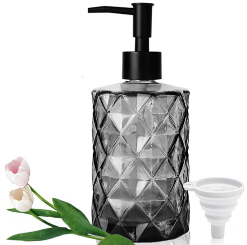 Distributeur de Savon, Distributeur Savon Liquide en Verre, 330ml Distributeur de Savon Liquide en Verre pour Cuisine, Distributeur Savon Noir, Comptoir de Salle de Bain, Cuisine, Buanderie