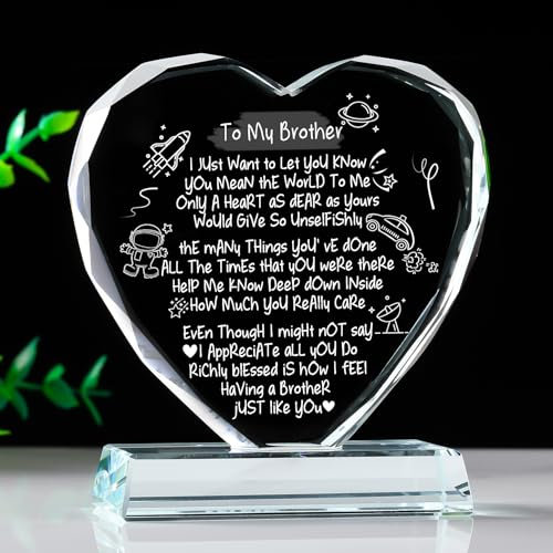 Movdyka Glass Clear Heart Plaque Birthday Gifts for Brother from Brothers Sisters, Engraved Keepsake with Blessings, Novelty Present Ornament on Graduation Christmas