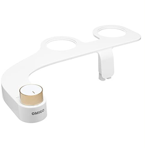 Omigo Element Bidet-Aufsatz, nicht elektrisch, dünn, modernes Design, spezielle selbstreinigende Düsen hinten und vorne, mit Druckregelrad (Umgebungstemperatur, Gold)
