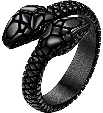 Richsteel Vintage Riesenschlange Ring für Herren Männer Punk Gotik Schlangenring in Größe 57 Schwarz Snake Fingerring mit Geschenkebox für Valentinstag Geburtstag