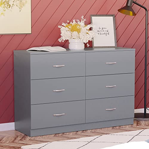 Vida Designs 6 Drawer Wide Chest of Drawers Bedroom Storage Unit Sliding Drawers Bedroom Furniture (Grey)