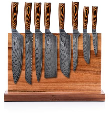 Küchenkompane – Edelstahl Messerset Akarui mit magnetischem Messerblock & Messerschärfer | 8-teiliges Küchenmesser Set | Kochmesser für Profis & Hoppyköche | rostfrei & scharf | Designed in Germany