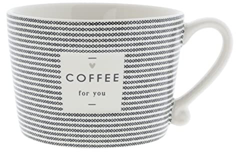 Bastion Collections Tasse mit Henkel Stripes COFFEE for you Keramik weiss schwarz Keramiktasse Geschirr Küche gedeckter Tisch BC Cup