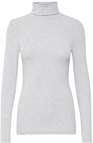 b.young Pamila roll Neck Damen Longsleeve Langarmshirt Basic Shirt Rollneck mit Rolllkragen mit Stretch Tight Fit, Größe:L, Farbe:Mid Grey Melange (200455)
