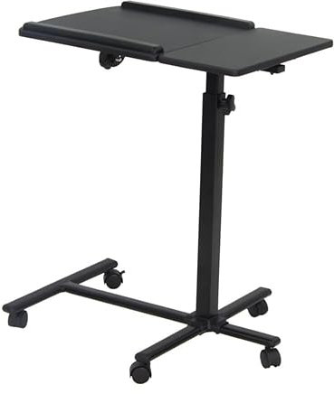 Mobiler Laptop-Computer-Schreibtisch STANDER, schwarz, 60x40x72/92,5 cm, Schreibtischplatte-Winkel und -Höhe einstellbar, breite Basis für hohe Stabilität, mit Rädern, 3 kg max. Gewichtsbelastung