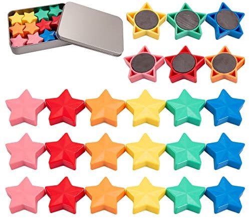 Wukong 24 Stück Magnete für Whiteboard, 6 Farben Sterntyp Fridge Magnete für Magnettafel, Schule, Seminare, Kühlschrankmagnet Schließfächer und Foto Ø 30 mm, 8mm Dicke