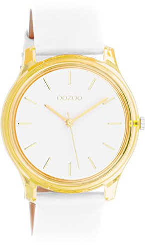 Oozoo Timepieces Damen Uhr in Weiß Gold | Armbanduhr Damen mit Lederarmband | Hochwertige Uhr für Frauen| Edle Analog Damenuhr in rund C11136