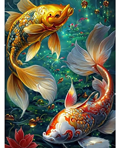 MXJSUA Goldfisch Diamond Painting Diamant Painting Bilder Diamond Painting Erwachsene Full Diamant Bilder Kinder Stickerei Set Kreuzstich Bilder Wall Room Home Decoration 30x40cm