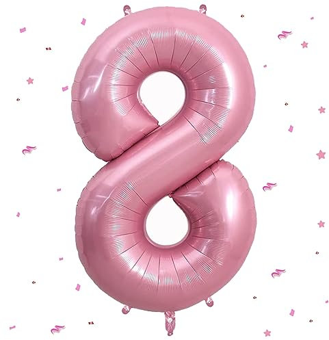 Luftballon 8.Geburtstag,Zahlen 8 Luftballon Rosa,40 Zoll XXL Pastell Rosa Folienballon Hell Pink Zahlenballon 8 Helium Ballon,Luftballon 8.Geburtstag für 8 Jahre Geburtstagsdeko Kinder Junge Mädchen